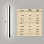 Linear outdoor wall light IP65 black LED strip design, 8cm wide, multiple heights