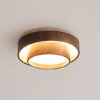Flush mount ceiling light with walnut wood finish and multi-color LED, modern low-profile design