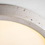 Flush mount ceiling light with travertine finish, slim profile, round LED, three sizes