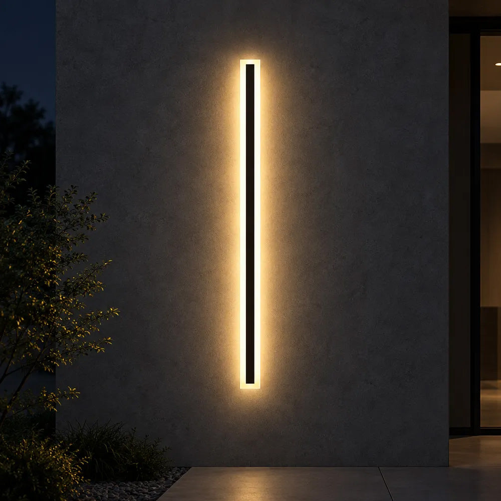 Linear outdoor wall light IP65 black LED strip design, 8cm wide, multiple heights