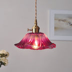 Glass pendant light bohemian warm LED glow, copper and glass shade