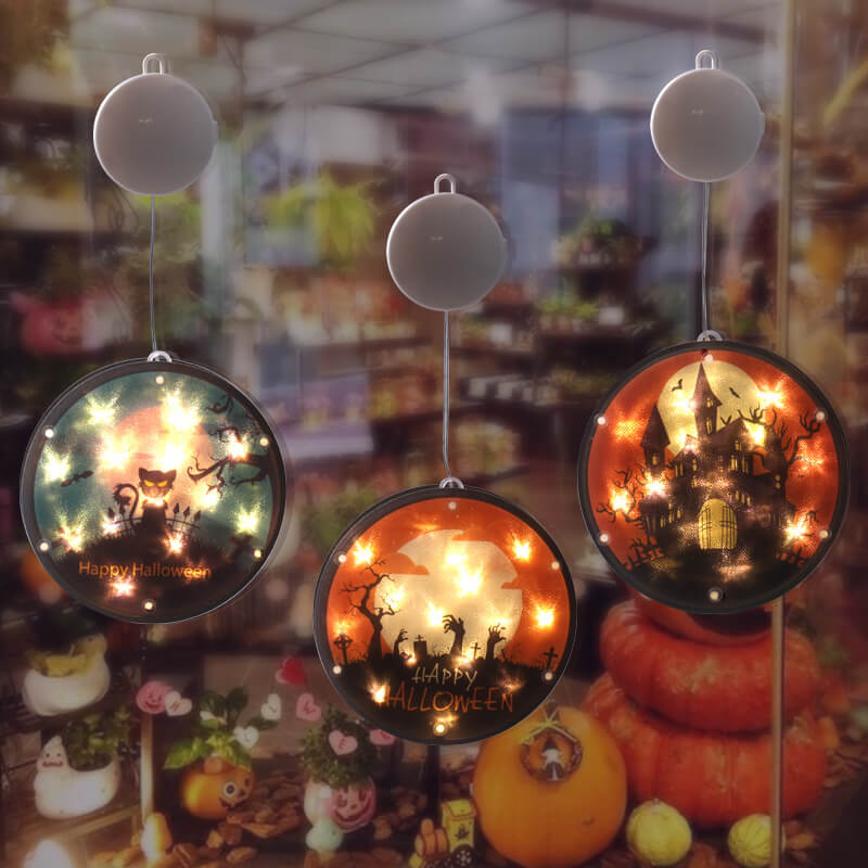 LED string lights Halloween with colourful fabric lampshade, modern design