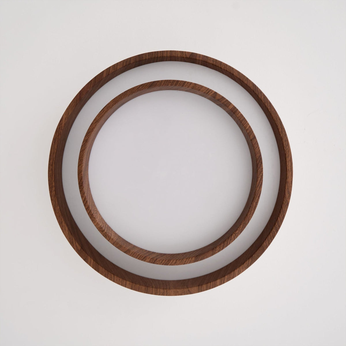 Flush mount ceiling light with walnut wood finish and multi-color LED, modern low-profile design