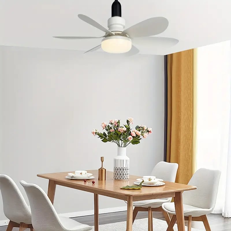 2-in-1 dimmable socket fan E26 E27 with remote control, LED ceiling fan