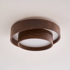Flush mount ceiling light with walnut wood finish and multi-color LED, modern low-profile design