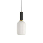 Glass pendant light modern warm white LED hardwired, cylindrical bottle drum shade