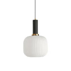Glass pendant light modern warm white LED hardwired, cylindrical bottle drum shade