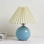 Ceramic table lamp vintage plug-in design with pleated cone shade, minimalist