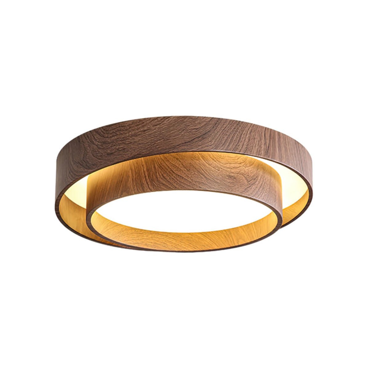 Flush mount ceiling light with walnut wood finish and multi-color LED, modern low-profile design