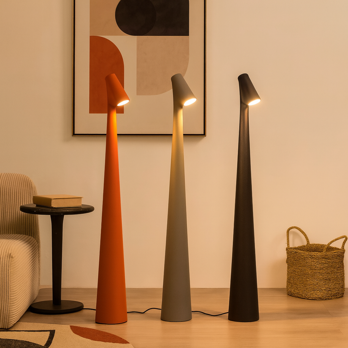 Rechargeable table lamp with cordless dimmable LED and metal and glass design