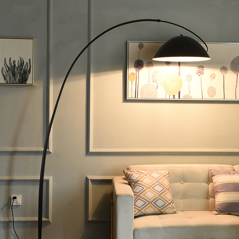 Black metal fishing rod arc floor lamp, modern standing light for living room