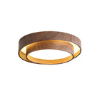 Flush mount ceiling light with walnut wood finish and multi-color LED, modern low-profile design
