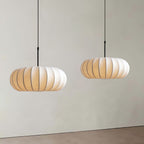 Fabric pendant light modern silk shade for living and dining room, hardwired matte finish