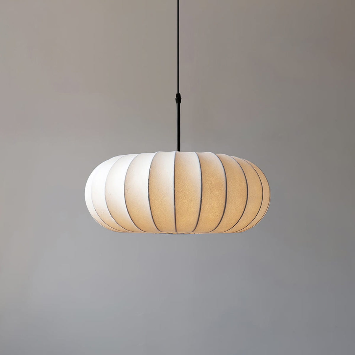 Fabric pendant light modern silk shade for living and dining room, hardwired matte finish