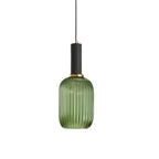 Glass pendant light modern warm white LED hardwired, cylindrical bottle drum shade