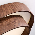 Flush mount ceiling light with walnut wood finish and multi-color LED, modern low-profile design