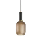 Glass pendant light modern warm white LED hardwired, cylindrical bottle drum shade