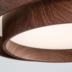 Flush mount ceiling light with walnut wood finish and multi-color LED, modern low-profile design