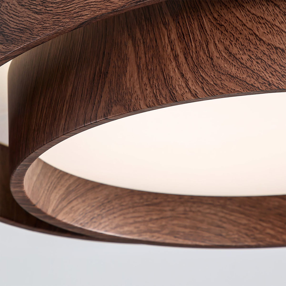 Flush mount ceiling light with walnut wood finish and multi-color LED, modern low-profile design
