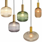 Glass pendant light modern warm white LED hardwired, cylindrical bottle drum shade