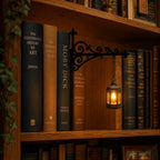 Bookshelf light with decorative mini pendant and wrought iron bracket, warm white cordless