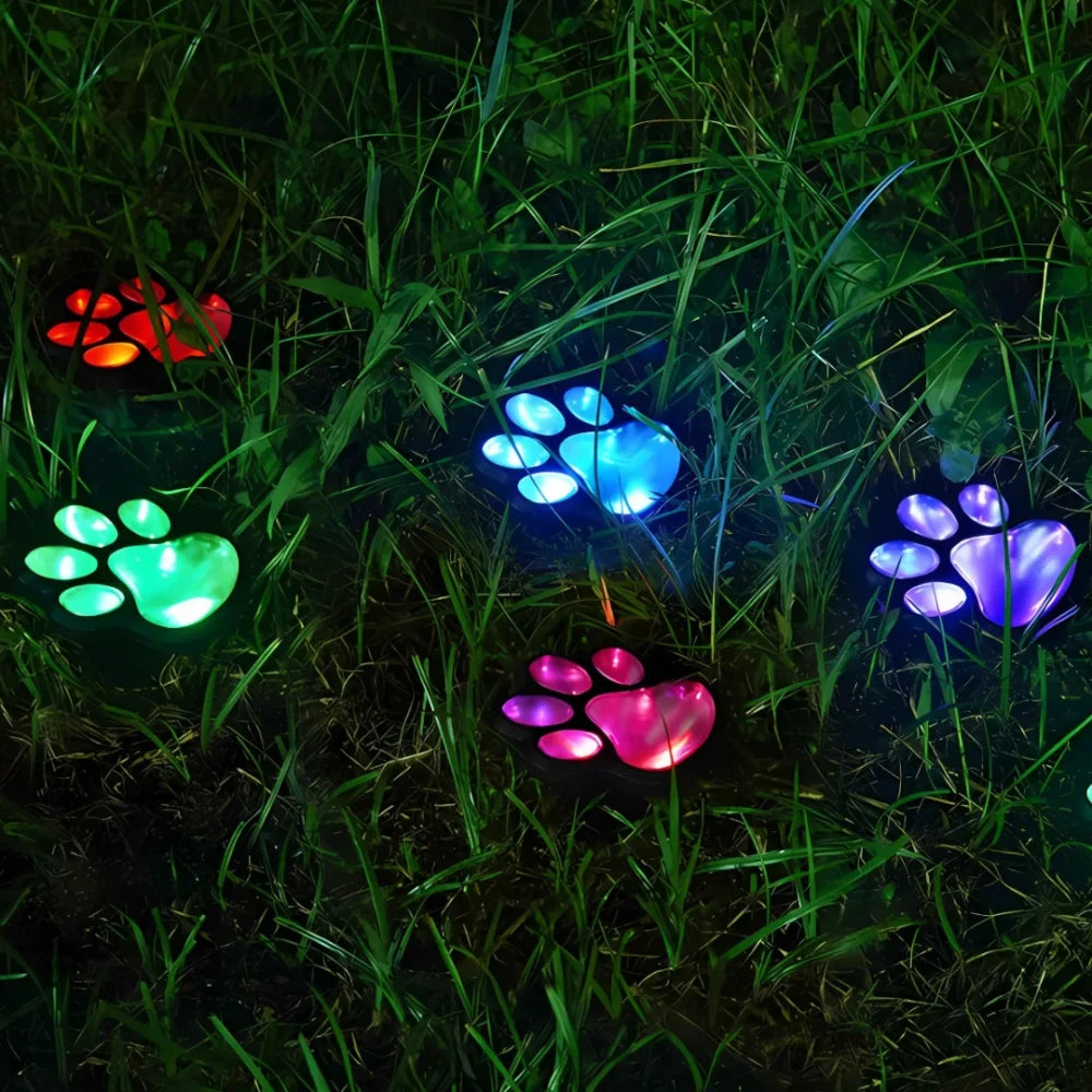 Solar paw print outdoor garden light, waterproof IP44, LED warm white glow