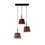 Pendant light with rustic wooden bucket shade, industrial vintage style