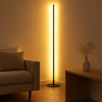 Minimalist metal floor lamp with tri-color dimming, slim aluminum design for living room