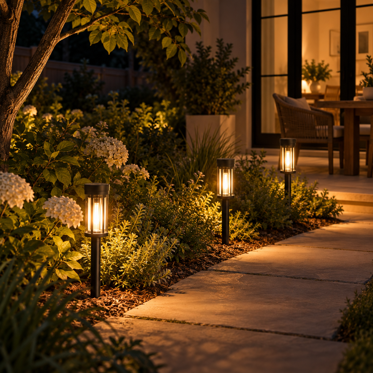 Solar garden lights slim design warm white pathway outdoor light 54cm