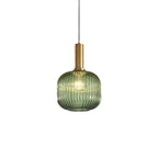 Glass pendant light modern warm white LED hardwired, cylindrical bottle drum shade