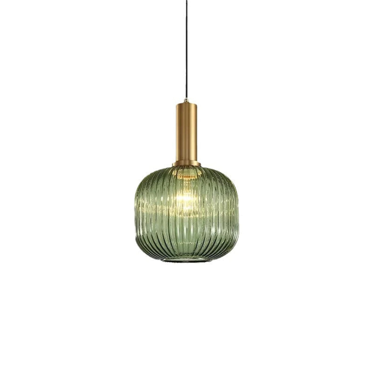 Glass pendant light modern warm white LED hardwired, cylindrical bottle drum shade
