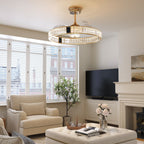 DC ceiling fan with LED light, gold crystal chandelier design, 60cm, 6 speeds with remote control