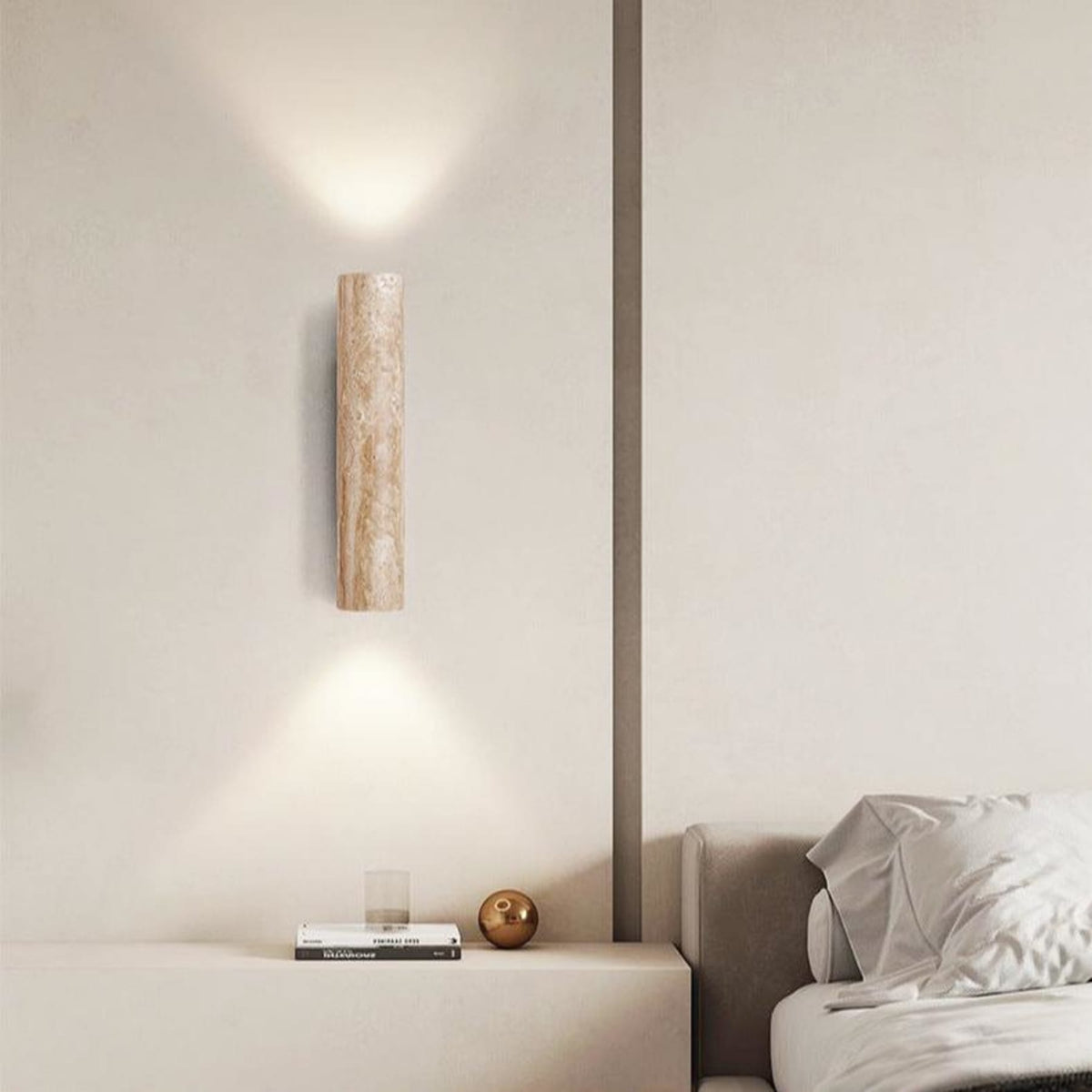Travertine Wall Light | Warm LED, Natural Stone & Wood | 3 Sizes