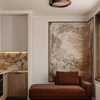 Flush mount ceiling light with walnut wood finish and multi-color LED, modern low-profile design