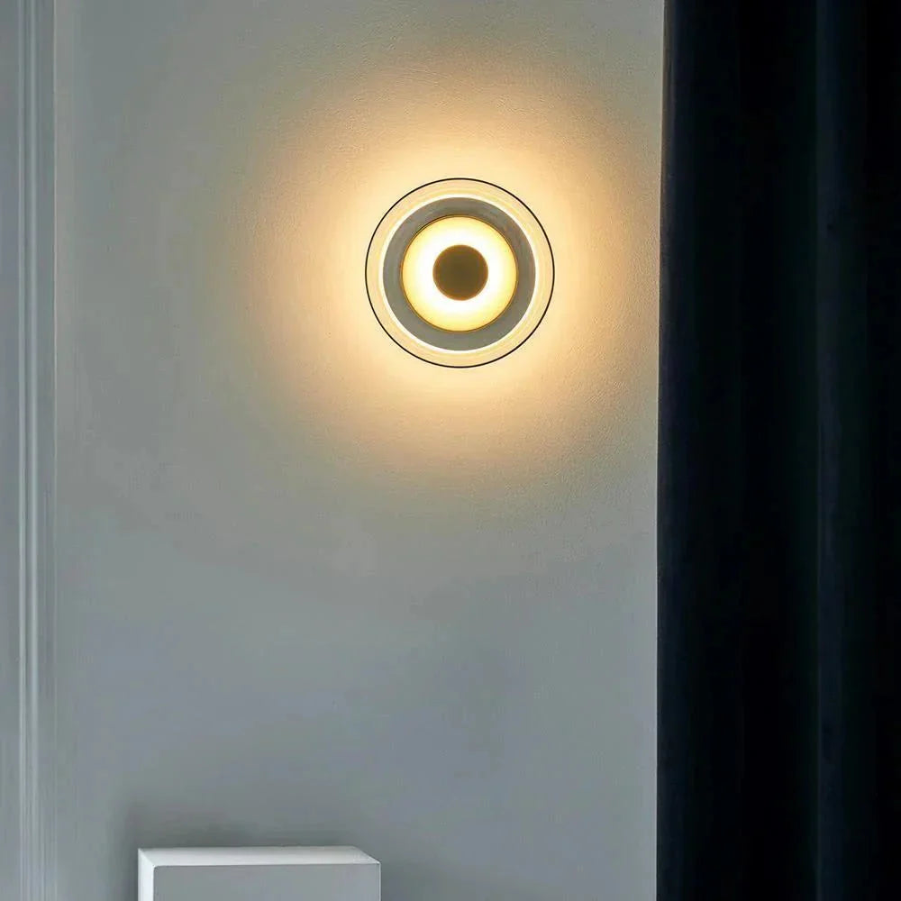 Round wall sconce with brass and glass shade, minimalist LED 1-light indoor fixture