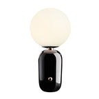 Hand-blown glass table lamp Nordic style, frosted globe on metal base, gold and black finish