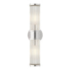 Modern wall lamp with cylindrical ribbed clear glass shade in chrome and gold finish, 1 or 2 light