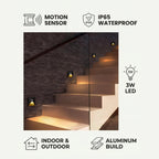 LED wall light with motion sensor for hallway, die-cast aluminum, black and white, 3W
