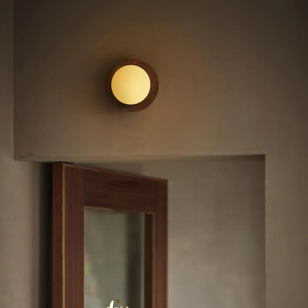 Nordic wood wall light with globe shade, LED G9, bedroom and hallway