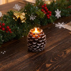 Flameless LED pinecone candles with remote timer and warm white flicker effect