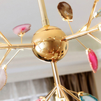 Branch-style glass chandelier with adjustable suspension and metal arms, three sizes