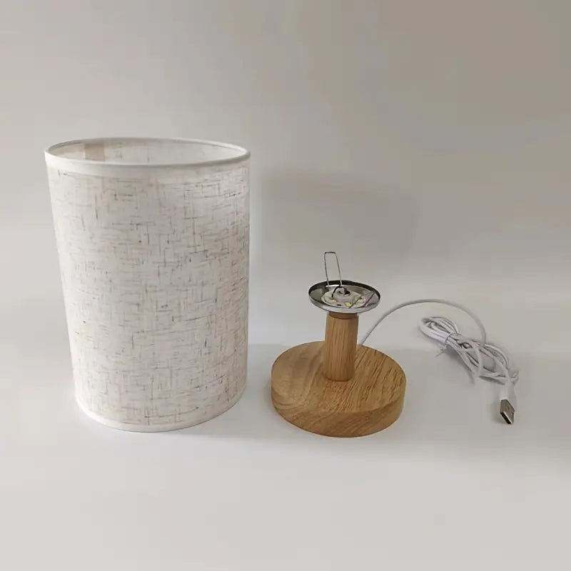 Minimalist Japanese LED Table Lamp - Wooden Base - Fabric Shade