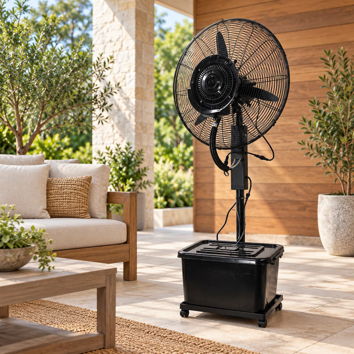 Outdoor misting fan water-cooled floor fan with atomization and dust removal function