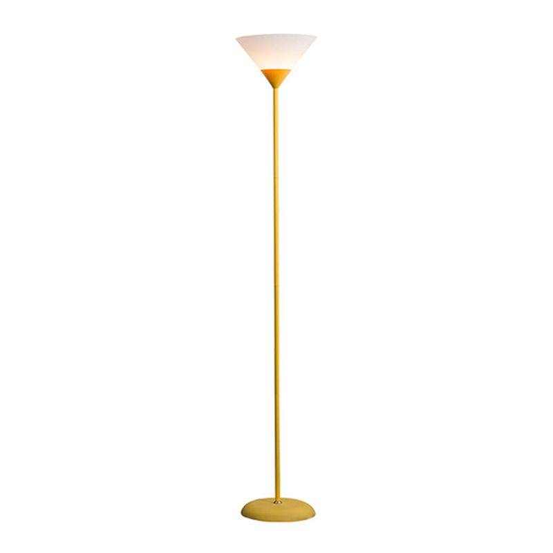 Floor lamp with cup-shaped acrylic shade and metal pole, minimalist multi-colour design