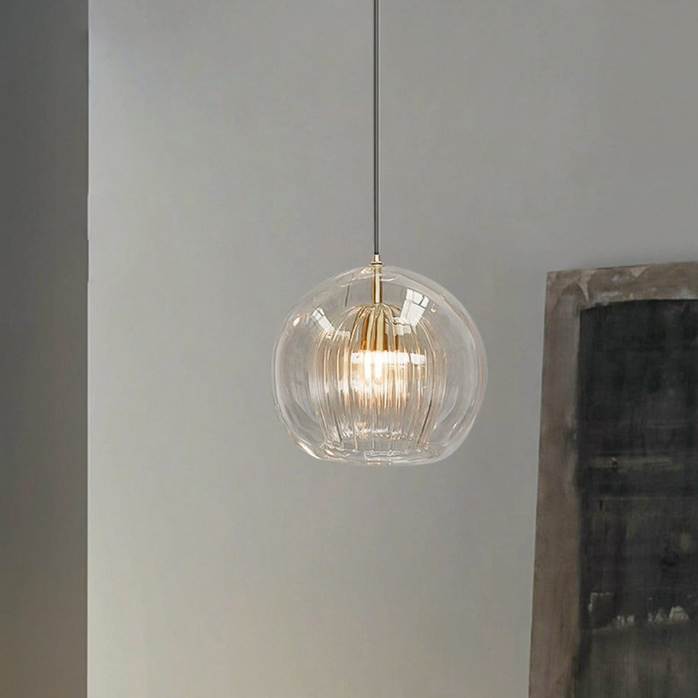 Glass globe pendant light in clear and amber, Nordic style ceiling fixture