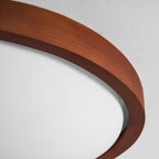 Flush mount ceiling light with walnut wood-effect frame and fabric shade, tri-colour, slim profile