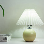 Ceramic table lamp vintage plug-in design with pleated cone shade, minimalist