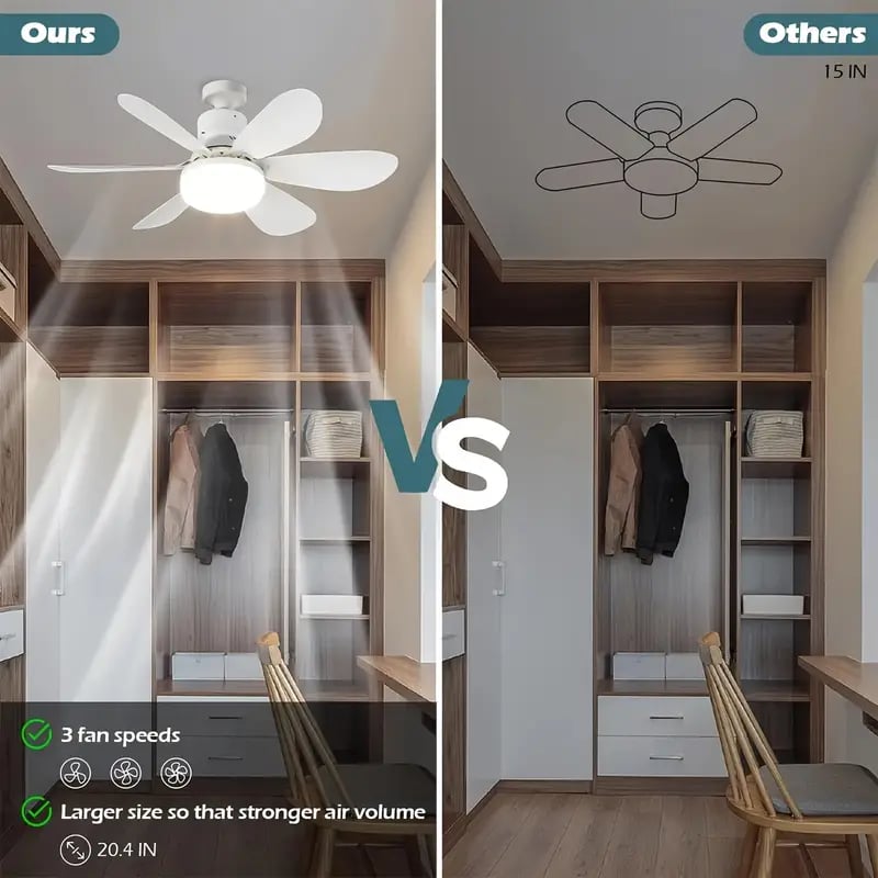 2-in-1 dimmable socket fan E26 E27 with remote control, LED ceiling fan