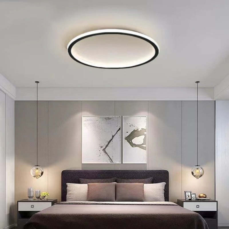 Flush mount ceiling light modern LED round dimmable, metal and acrylic