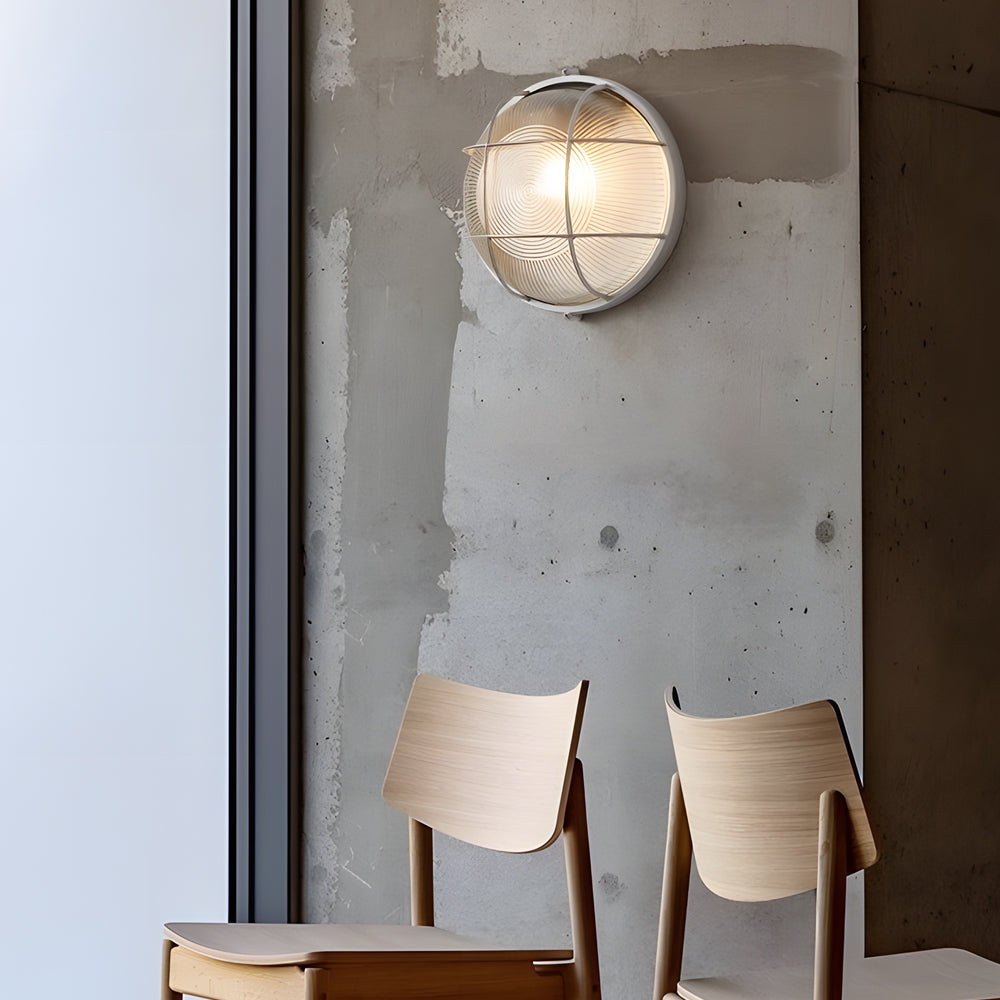 Outdoor wall light retro industrial cast aluminium E27, oval and round ribbed glass shade
